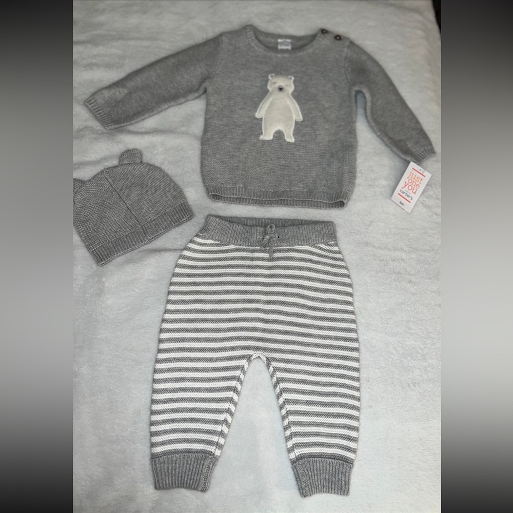 New Carter's Unisex Gray Bear Knit Set Size 6M - Picture 2 of 2